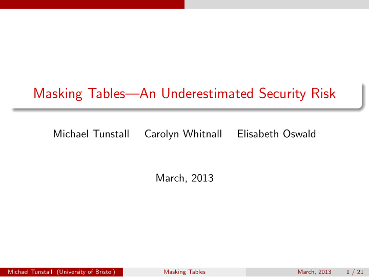 masking tables an underestimated security risk