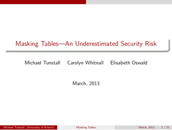Masking TablesAn Underestimated Security Risk  Michael Tunstall  Carolyn Whitnall  Elisabeth
