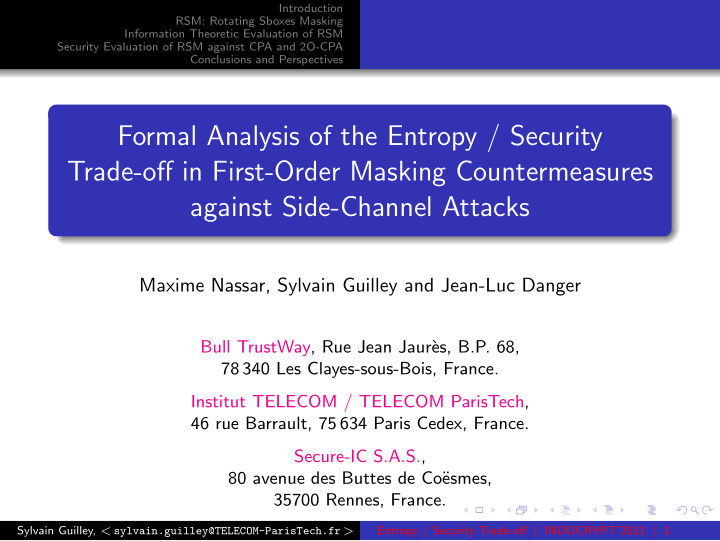 formal analysis of the entropy security trade off in