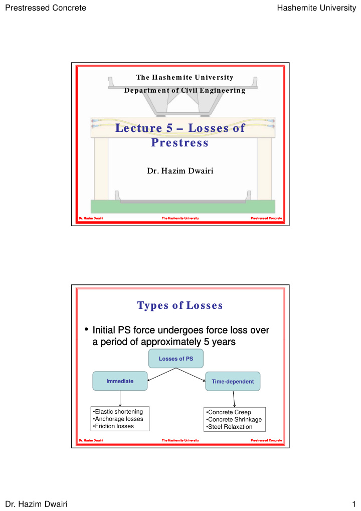 lecture lecture 5 5 losses of losses of prestress