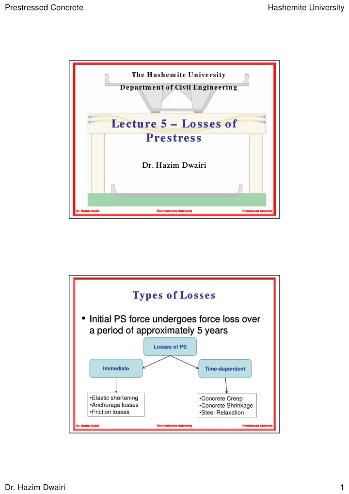 lecture lecture 5 5 losses of losses of prestress