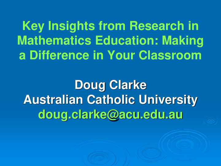 key insights from research in mathematics education