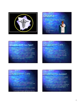 GROUP 6  GROUP 6  The Health Care Team  The Health Care Team  Valentina Thomas  Thomas  Valentina