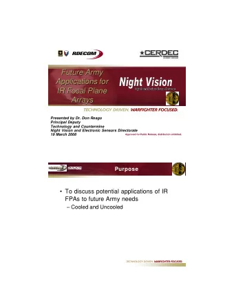 Presentation  Applications for  Presentation  Dr. A. Fenner Milton  IR Focal Plane  IR Focal Plane