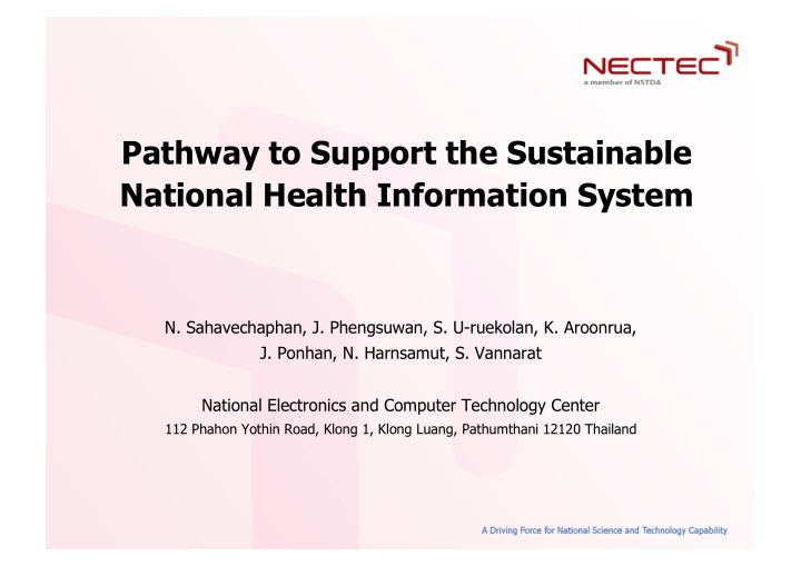 pathway to support the sustainable national health