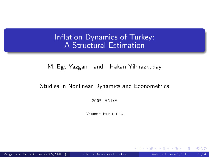 in ation dynamics of turkey a structural estimation