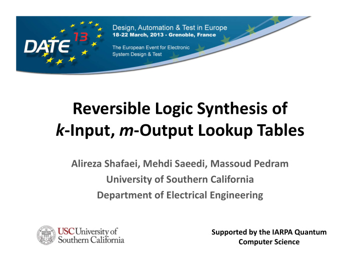 reversible logic synthesis of k input m output lookup
