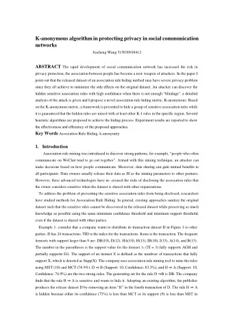 K-anonymous algorithm in protecting privacy in social communication  networks  Jiacheng Wang