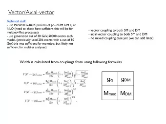 Vector/Axial-vector  Technical stuff:  - use POWHEG-BOX process of pp--&gt;DM DM 1j at  NLO (need