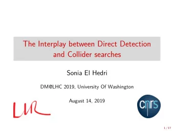 The Interplay between Direct Detection  and Collider searches  Sonia El Hedri  DM@LHC 2019,