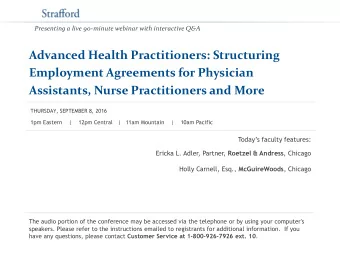 Advanced Health Practitioners: Structuring  Employment Agreements for Physician Assistants, Nurse