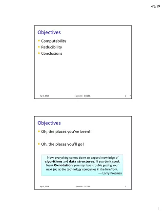 Objectives  Computability  Reducibility  Conclusions  1  Apr 5, 2019  Sprenkle - CSCI211
