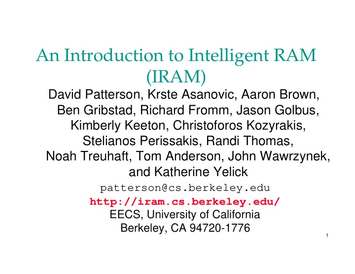 an introduction to intelligent ram iram