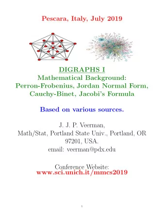 Pescara, Italy, July 2019  DIGRAPHS I  Mathematical Background:  Perron-Frobenius, Jordan Normal