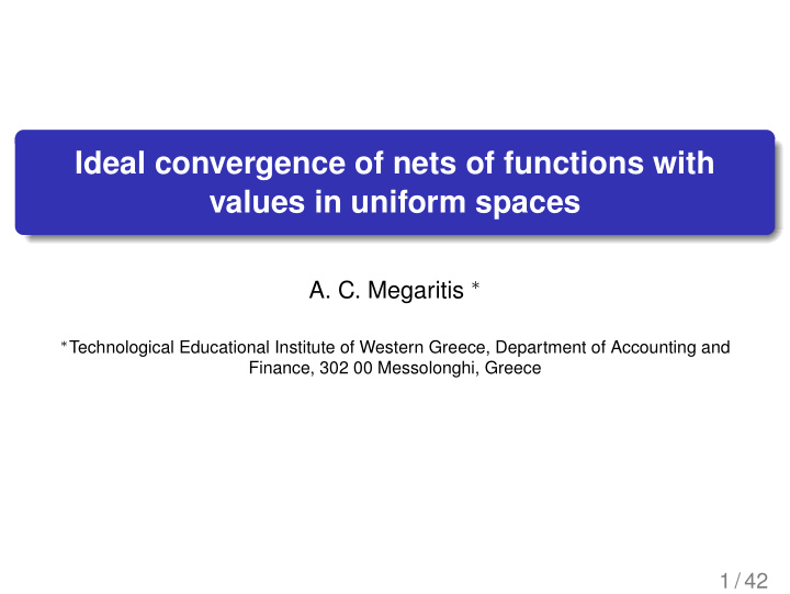ideal convergence of nets of functions with values in
