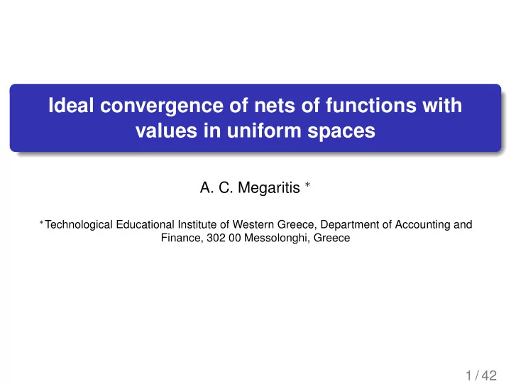ideal convergence of nets of functions with values in