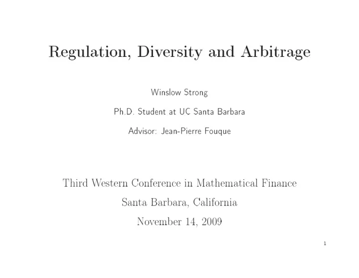 regulation div ersit y and arbitrage winslo w strong ph d
