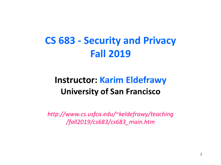 cs 683 security and privacy fall 2019