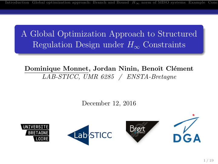 a global optimization approach to structured regulation