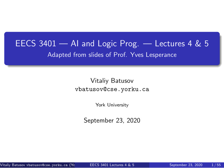 eecs 3401 ai and logic prog lectures 4 5