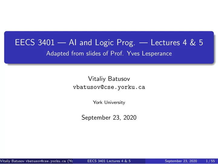 eecs 3401 ai and logic prog lectures 4 5