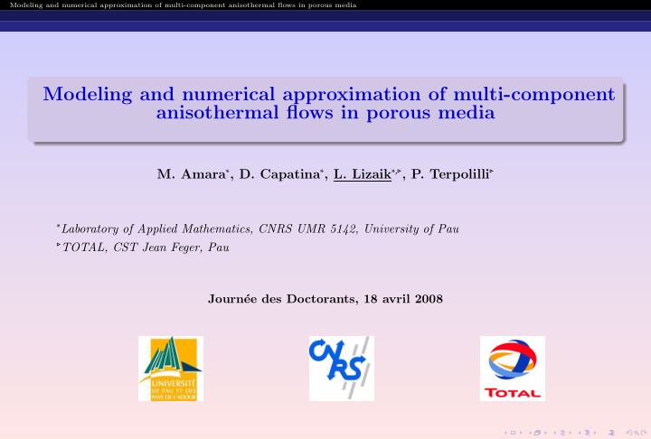 modeling and numerical approximation of multi component