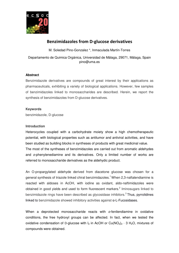 benzimidazoles from d glucose derivatives