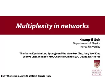 Multiplexity in networks Kwang-Il Goh  Department of Physics  Korea University  Thanks to: Kyu-Min