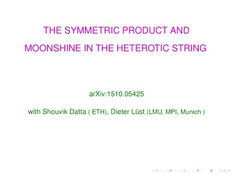 THE SYMMETRIC PRODUCT AND  MOONSHINE IN THE HETEROTIC STRING  arXiv:1510.05425 with Shouvik Datta (