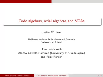 Code algebras, axial algebras and VOAs Justin M c Inroy  Heilbronn Institute for Mathematical