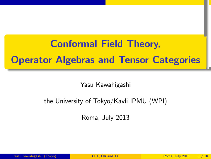 conformal field theory operator algebras and tensor