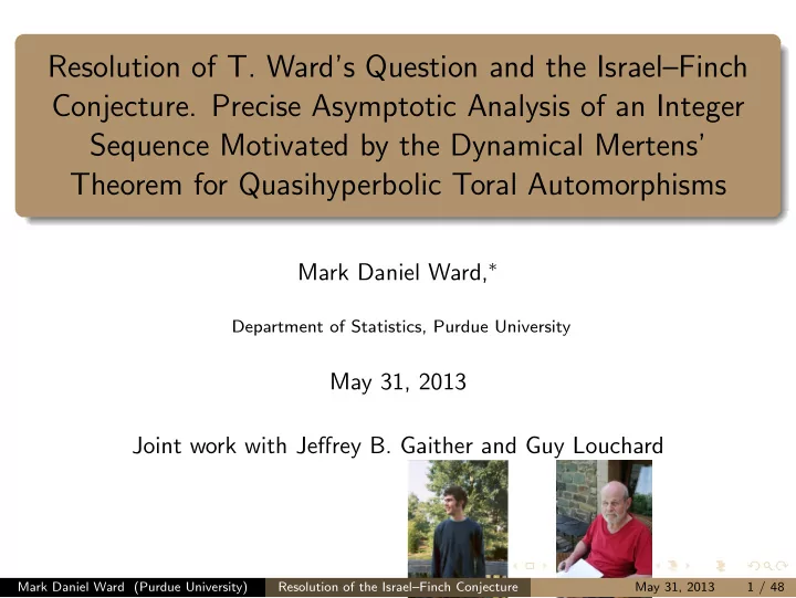 resolution of t ward s question and the israel finch