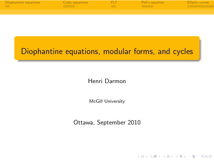 diophantine equations modular forms and cycles
