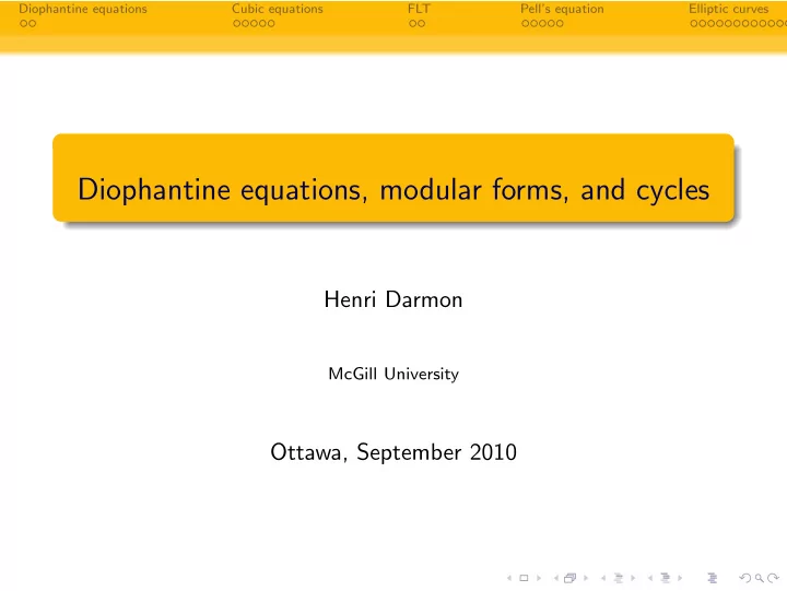 diophantine equations modular forms and cycles