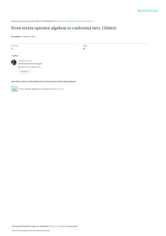 From vertex operator algebras to conformal nets. (Slides) Presentation  September 2008  CITATIONS