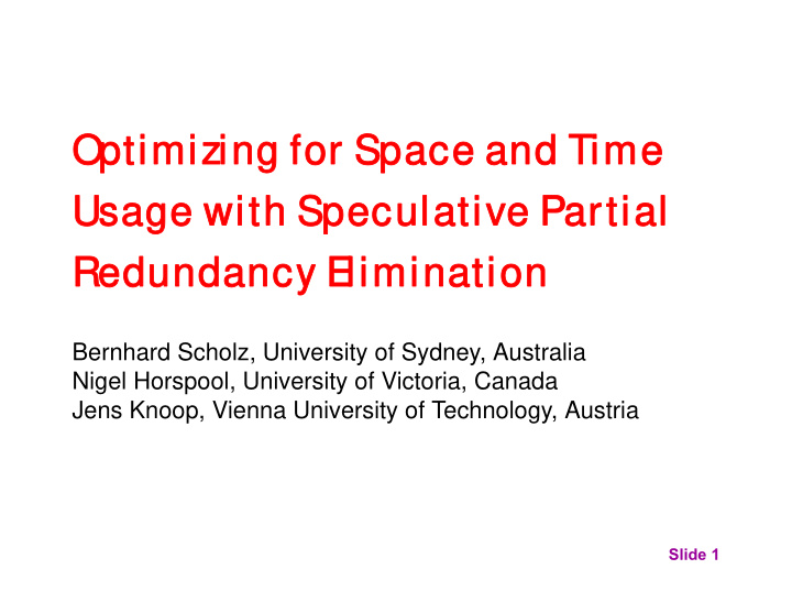 optimizing for space and time optimizing for space and