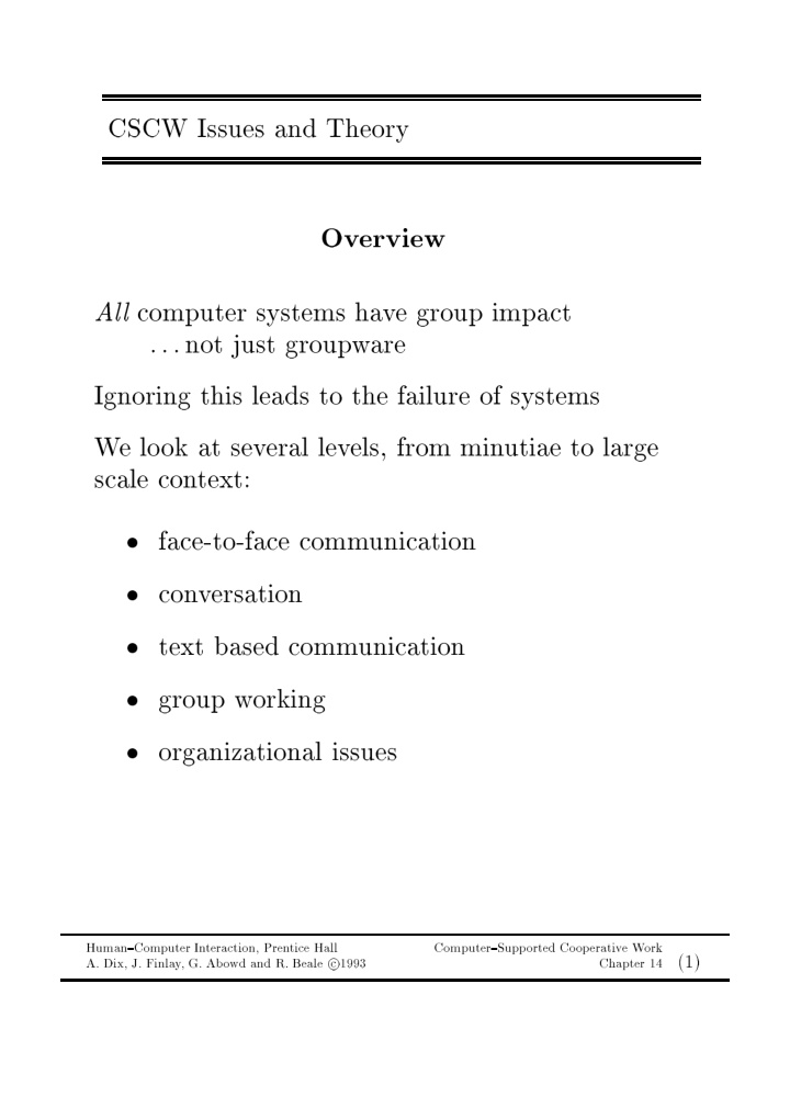 cscw issues and theory ov erview computer systems ha v e