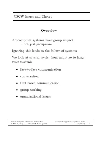 CSCW  Issues  and  Theory  Ov  erview  computer  systems  ha  v  e  group  impact  A  l  l  not