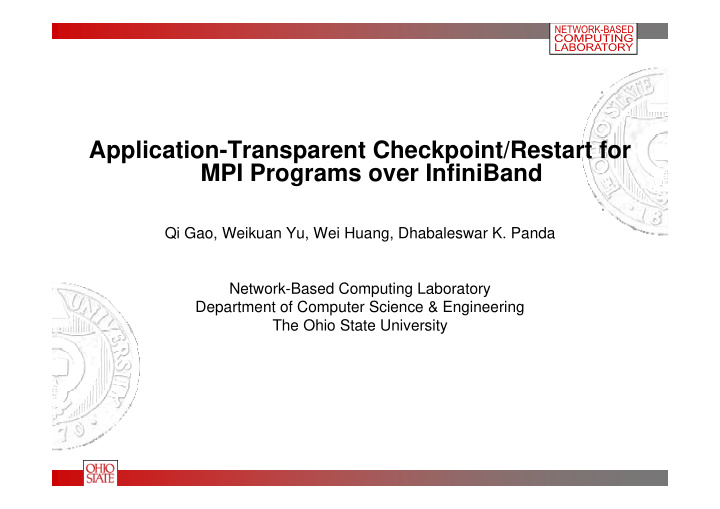 application transparent checkpoint restart for mpi