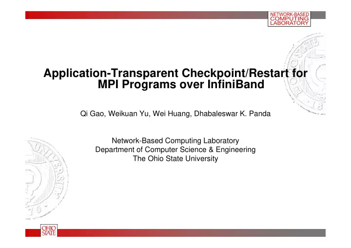application transparent checkpoint restart for mpi