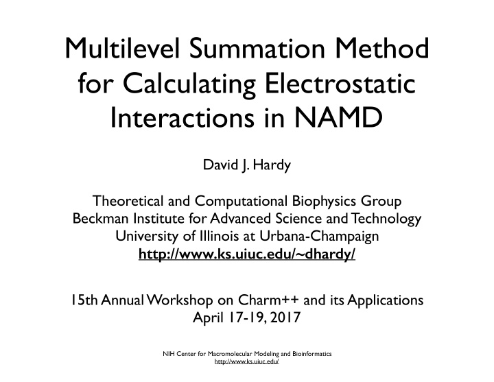 multilevel summation method for calculating electrostatic