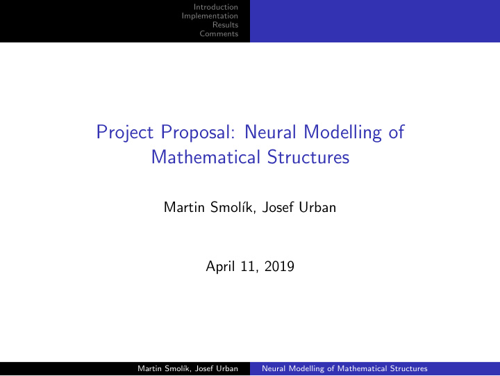 project proposal neural modelling of mathematical