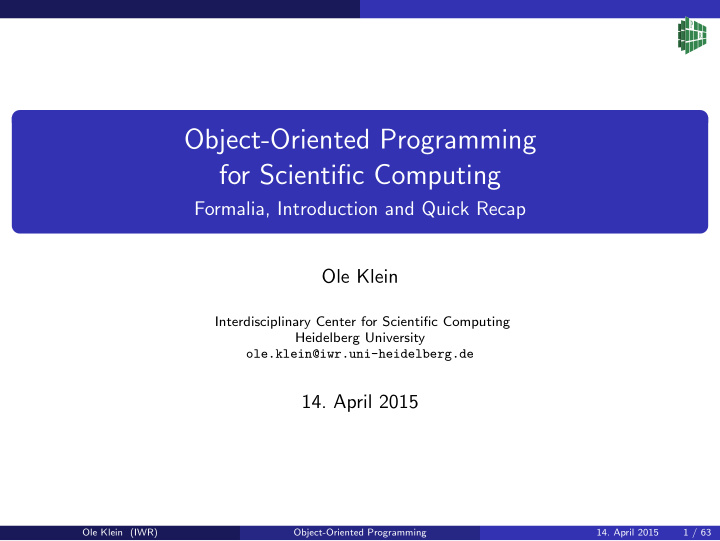 object oriented programming for scientific computing