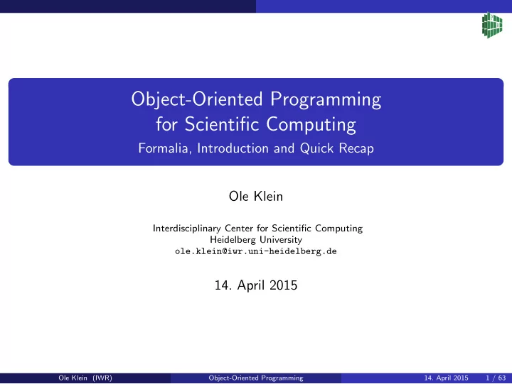 object oriented programming for scientific computing