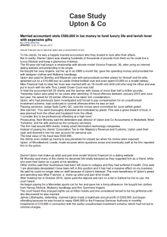 Case Study  Upton &amp; Co  Married accountant stole 500,000 in tax money to fund luxury life and