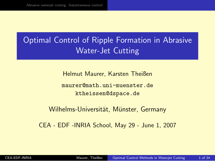 optimal control of ripple formation in abrasive water jet