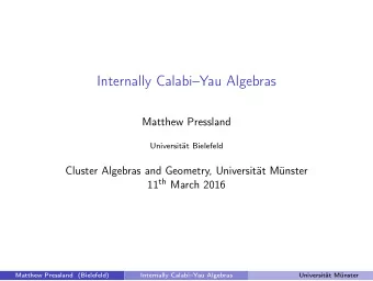 Internally CalabiYau Algebras  Matthew Pressland  Universitt Bielefeld  Cluster Algebras and