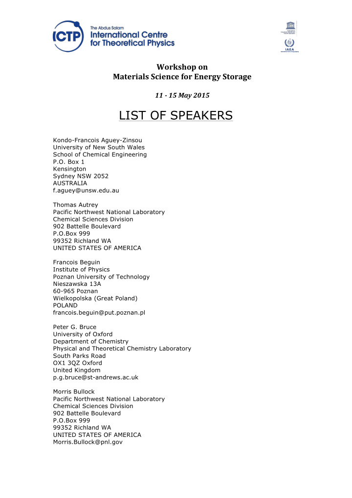 list of speakers