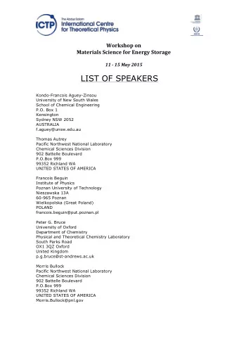 LIST OF SPEAKERS  Kondo-Francois Aguey-Zinsou  University of New South Wales  School of Chemical
