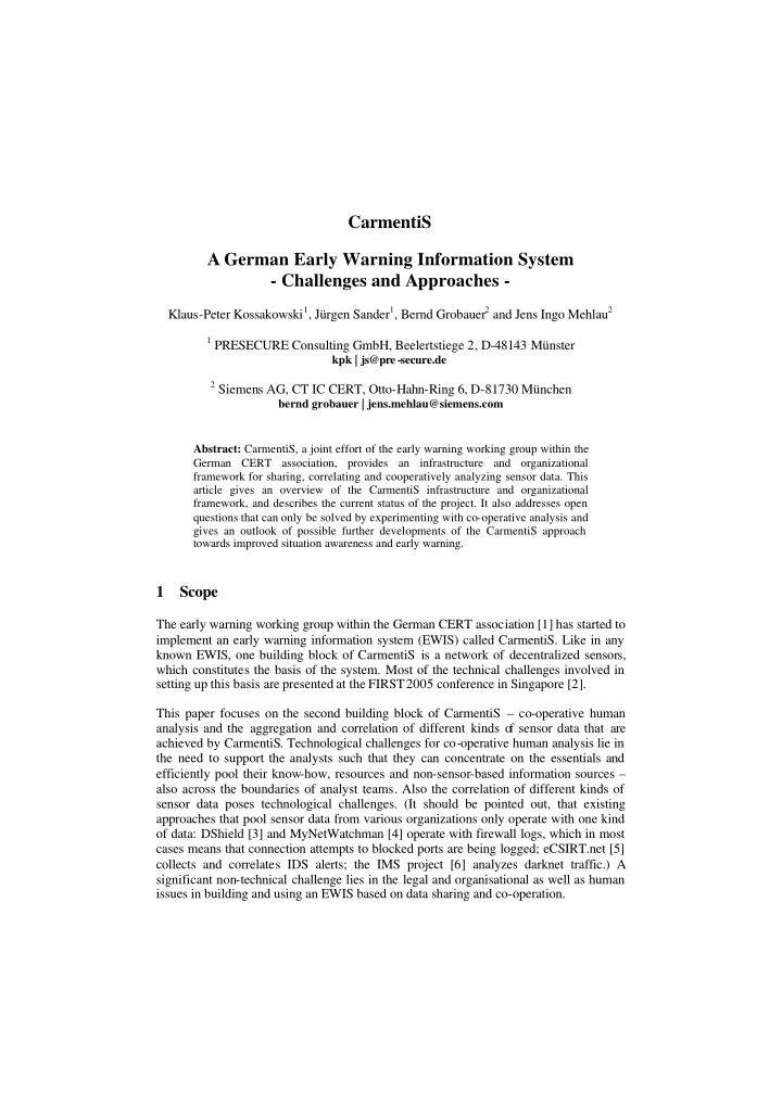 carmentis a german early warning information system
